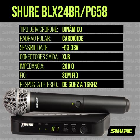 Microfone Shure Sem Fio Blx Br Pg Uhf Fujisom