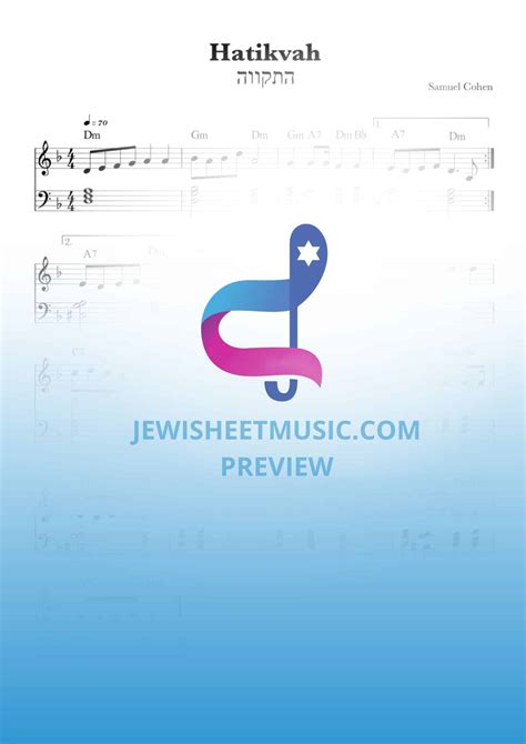 Hatikvah. התקווה. Piano sheet music with chords. Easy piano. • Jewish ...