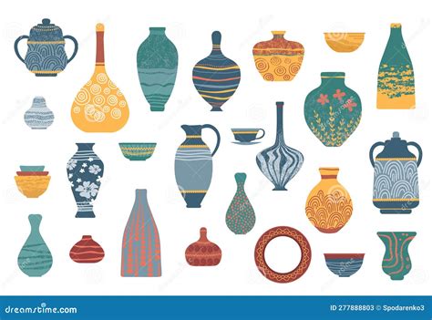 Decorative Elements Collection Of Vases Pots And Bowls Stock Vector