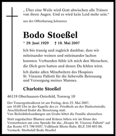 Traueranzeigen von Bodo Stoeßel Trauer in NRW de