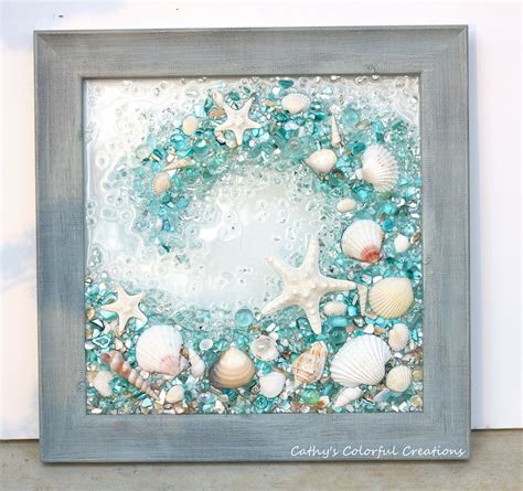 Ocean Wave Ocean Wave Window Framed Ocean Wave Resin Etsy Seashell Wall Art Beach Art