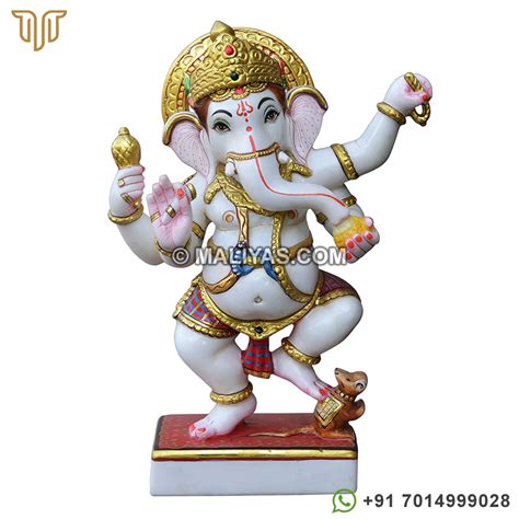 Traditional Jaipur Dancing Marble Ganesha Statue Standing Ganesha