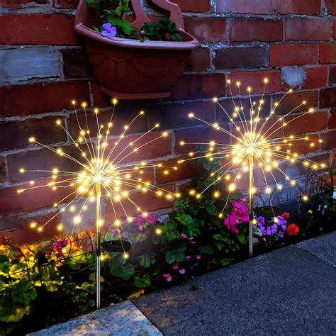 Anordsem Solar Firework Lights Outdoor Garden Decor 2 Pack Waterproof