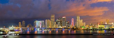 Miami Skyline Panorama Close Up at Night