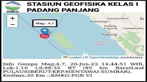 Pulau Siberut Mentawai Diguncang Gempa Berkekuatan Magnitudo