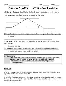 Romeo Juliet Act III Reading Guide By Rachel S Teaching Materials