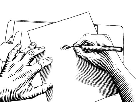 Woodcut Style Illustration Of Hands Drawing On Paper How To Draw