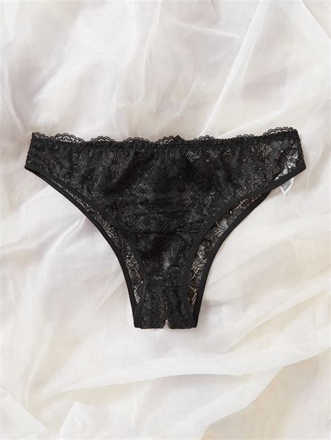 Classic Sexy Plus Floral Lace Bow Decor Crotchless Panty Shein Usa