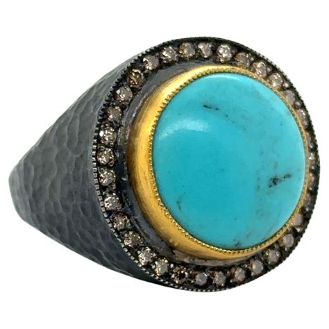 Jas 19 1968 24kt Goldss Turquoise Ring With Champagne Diamonds For