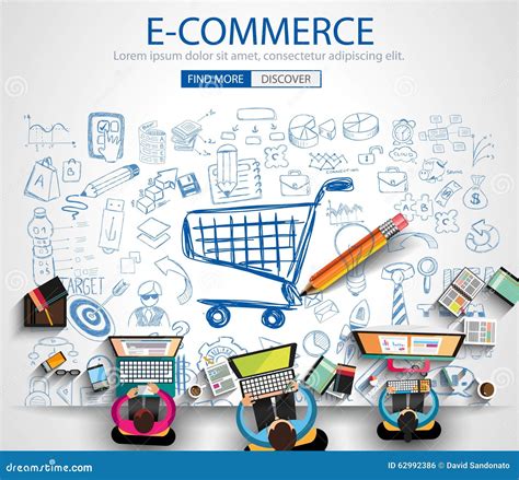 E Commerce Concept With Doodle Design Style On Line Marketing Stock