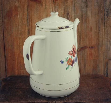 Vintage Floral Enamel Coffee Pot Enamelware Tea Kettle | Etsy