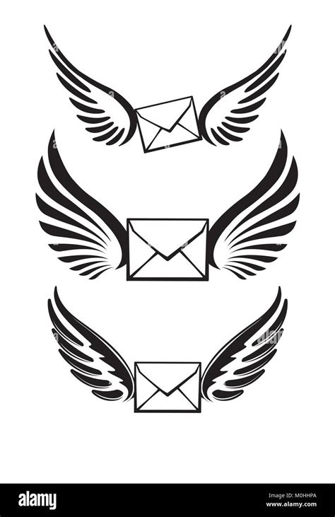 Three Pairs Of Wings With Envelopes For Your Logo Or Design Stock