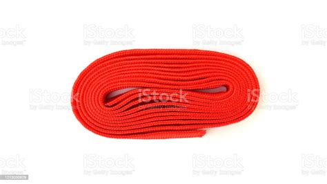 Fabric Rope In Red Color Folded In A Coil Red Rope On White Background