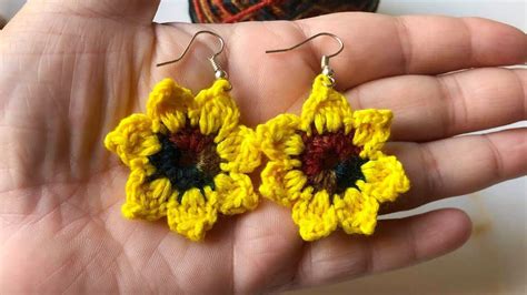 Crochet Sunflower Earrings Tutorial For Beginners YouTube