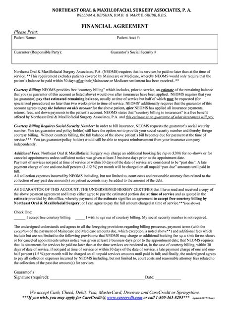 Fillable Online Financial Agreement Northeast Oral Maxillofacial