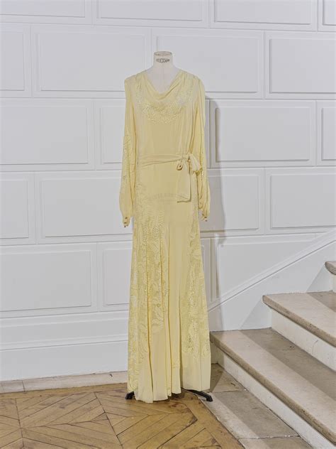 Anonyme Circa 1930 Robe Du Soir Longue En Crêpe Et Dentelle Mécanique