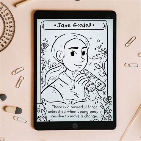 Coloring Page Png Jane Goodall Print Women In Science Etsy