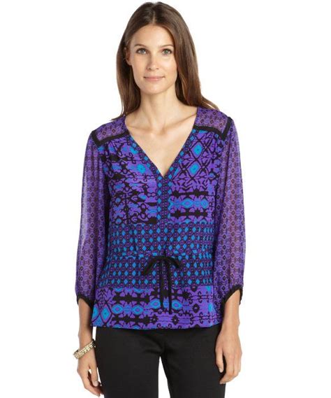 Nanette Lepore Violet And Blue Silk Printed Blouses For Women