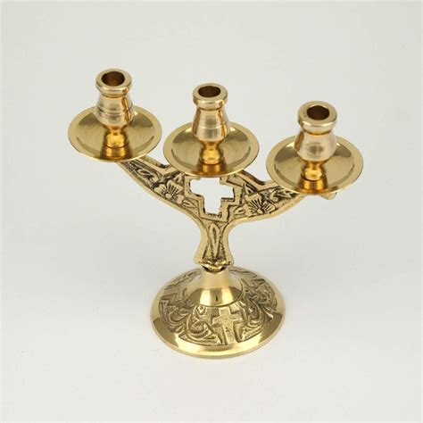 Three Candle Brass Holder Cross Design BlessedMart