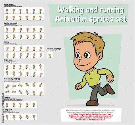 Cartoon boy character animation sprites sheet set Stock Vector | Adobe ...