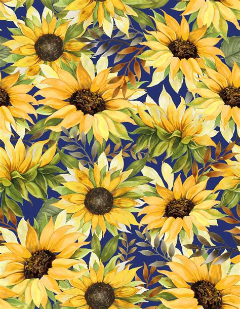 Large Sunflowers Navy Oasis Fabrics