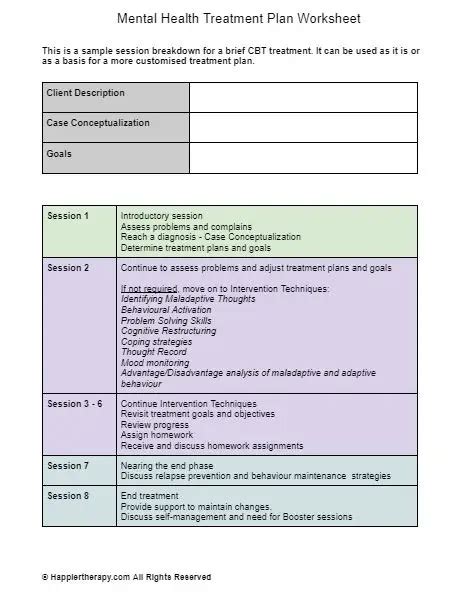 Mental Health Treatment Plan Worksheet HappierTHERAPY