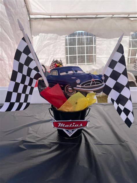 Disney Cars Centerpieces Doc In 2024 Disney Cars Birthday Cars Birthday Party Decorations