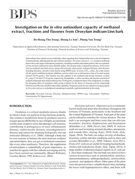 Pdf Investigation On The In Vitro Antioxidant Capacity Of Methanol