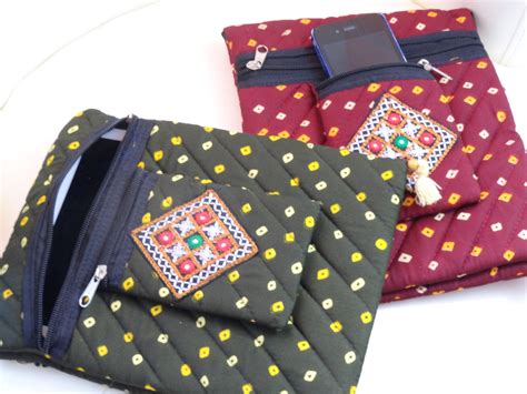 Maroon or Burgundy Indian handmade iPad case. Arty Bandhini Urban Hand