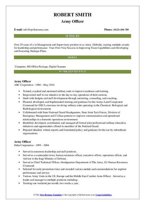 Army Officer Resume Samples Qwikresume