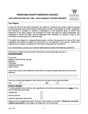 Fillable Online Wrexham Gov Data Subject Access Request Wrexham