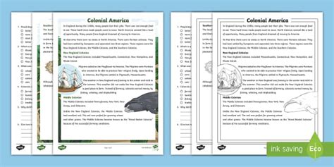 Fourth Grade Colonial America Reading Comprehension Activity