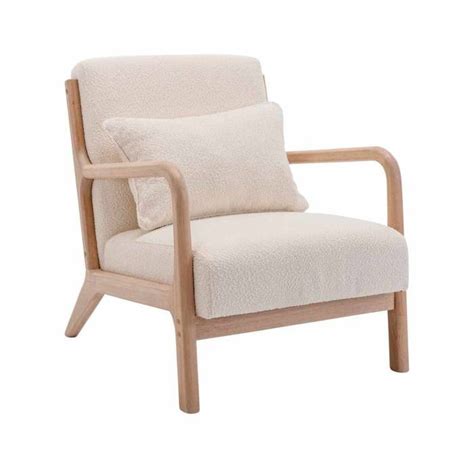 Fauteuil Bouclettes Blanches Textur Es Bois Et Tissu Place Droit