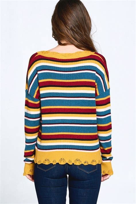 Multi Colored Variegated Striped Knit Sweater Idcc52050 It1