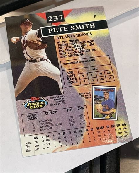 Atlanta Braves Pitcher Pete Smith Signed Topps Stadium Club 1993