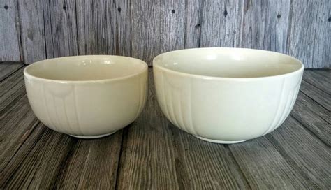 Retro Pale Green Ceramic Mixing Bowls – Light Yellow Heavy Pottery ...