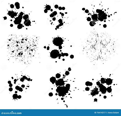 Set Of Vector Blots Blobs And Splashes Of Paint Black On White Color