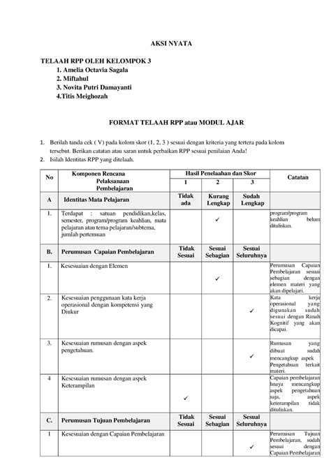 Telaah Rpp Modul Ajar Aksi Nyata Telaah Rpp Oleh Kelompok Amelia