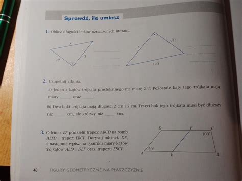 1 Oblicz długości boków oznaczonych literami 2 Uzupełnij zdania 3