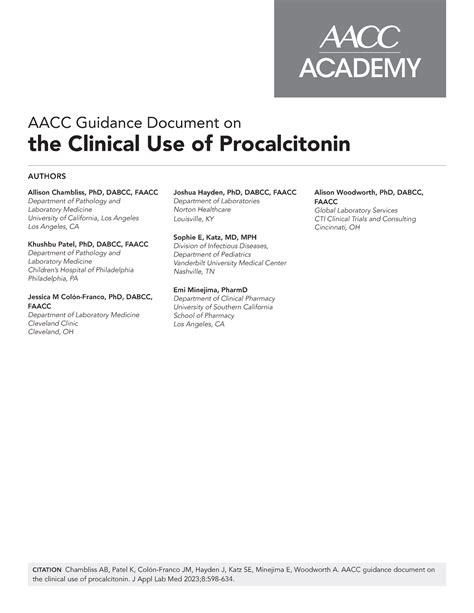 AACC Guidance Document On The Clinical Use Of Procalcitonin AACC