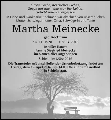 Traueranzeigen Von Martha Meinecke Abschied Nehmen De