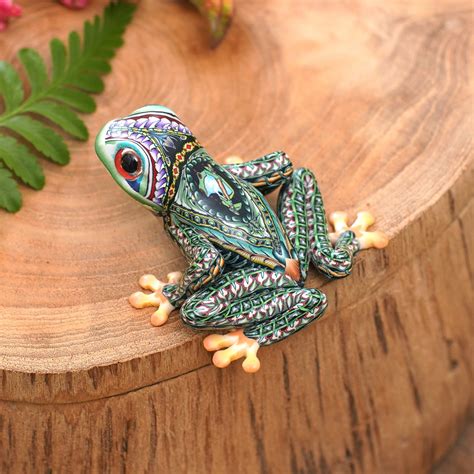 Colorful Polymer Clay Frog Sculpture (2.8 Inch) - Vibrant Tree Frog ...