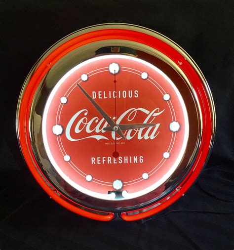 Vintage Style Coca Cola Neon Lighted Advertising Clock Clocks Radios