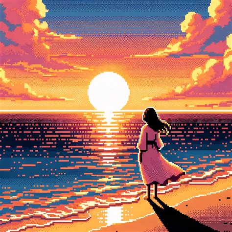 AI assistant Ayana: beach sunset, pixel art by holonaut64 on DeviantArt