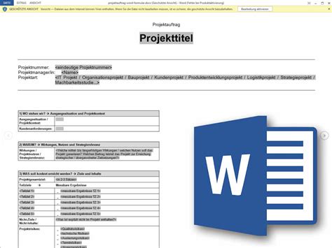 Projektauftrag Word Formular Projektmanagement Freeware