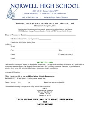 Fillable Online Norwell Tennis Pavilion Contribution Form Doc Fax Email