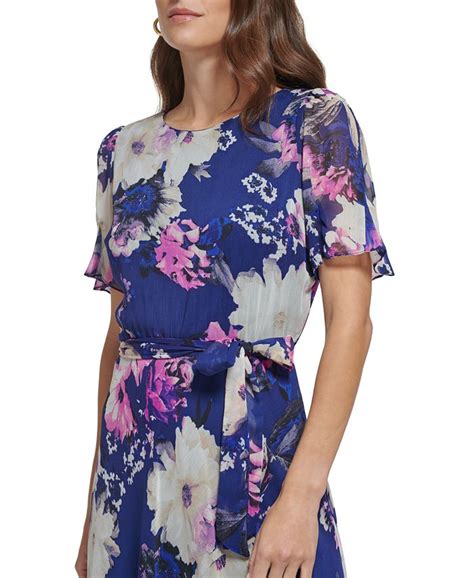 Dkny Womens Floral Print Godet Trim Midi Dress Macys