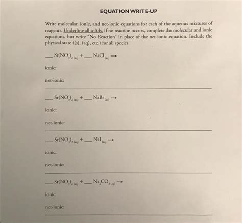 Solved EQUATION WRITE UP Write Molecular Ionic And Chegg