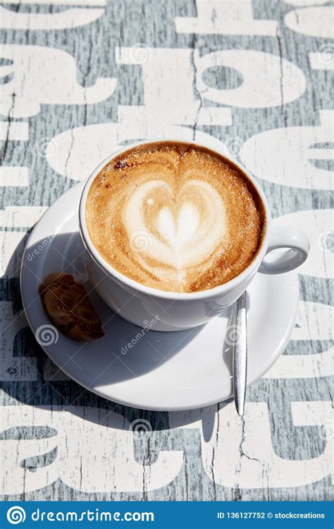 Cup Of Coffee With Latte Art Heart Stock Photo Image Of Break Design