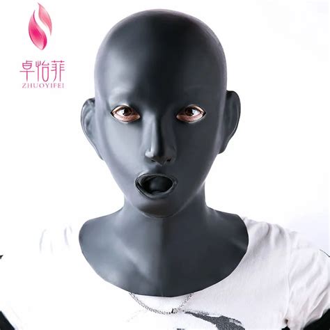 Woman Latex Mask Rubber Unisex Hood With Red Mouth Teeth Lip Facing Sheath Bdsm Sex Toys For